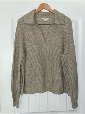 Natural Reflections Tan Collared V-Neck Ribbed Sweater size Large